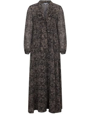 Lily and Lionel Margot Ruffle Neck Mini Leopard Print Maxi Dress - Grey