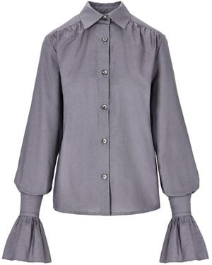 Mandragora Cotton Anthracite Shirt With Decorative Cuffs – Carmen - Blue
