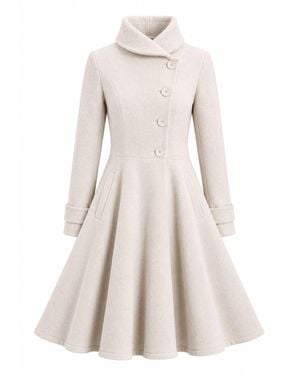 Nikka Place Flared Wool Winter Coat With Buttons - Natural
