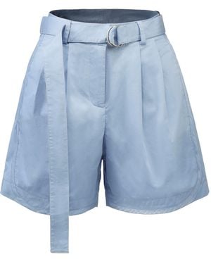 Smart and Joy Neutrals Buckle And Front Pleats Cotton Shorts - Blue