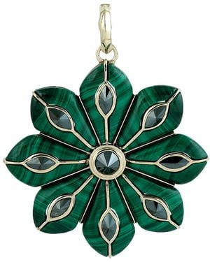 Artisan 14K Malachite & Diamond Flower Pendant - Green