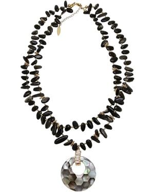 Farra Obsidian With Shell Pendant Classical Necklace - Black