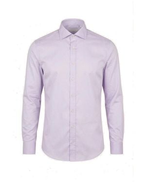 Ron Tomson Pure Cotton Spread Collar Fitted Dress Shirt - Purple