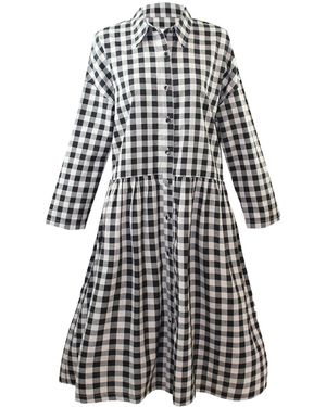 Zenzee Neutrals Cotton Linen Gingham Shirt Dress & Natural - Black