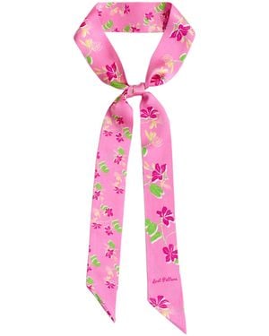 Lost Pattern Beach Blossom Silk Skinny Scarf - Pink