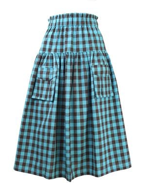Zenzee Gingham Linen Cargo Skirt - Blue