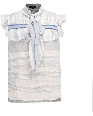 Smart and Joy Linear Wave Print Ruffle Top - White