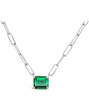Lutiro Paperclip Chain With Coloured Stone Emerald - Metallic