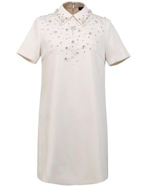 Smart and Joy Beaded Straight Shirt Dress - White
