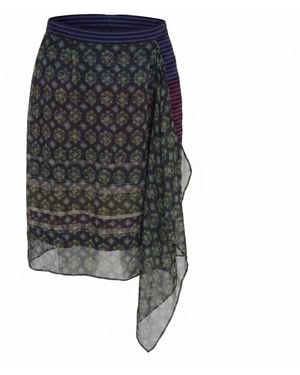 Modenaire Geometric Print Chiffon Midi Skirt With Draped Asymmetric Side Panel - Gray