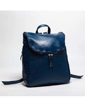 Hides Leather Co. Minimal Genuine Leather Backpack - Blue