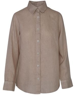 Haris Cotton Neutrals Solid Linen Shirt With Long Sleeved Beach Sand - Brown