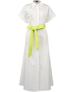 Smart and Joy Minimalist Shirt Dress And Contrasted Belt - White