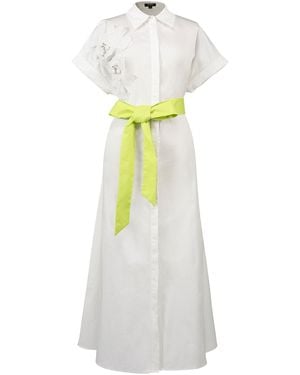 Smart and Joy Minimalist Shirt Dress And Contrasted Belt - White