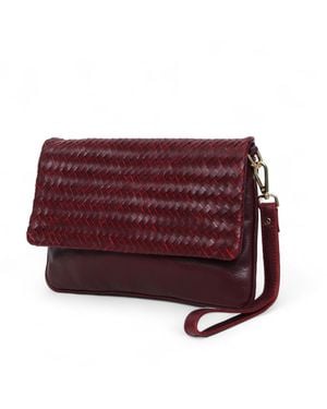 Hides Leather Co. Convertible Leather Clutch, Crossbody Iphone&Passport Bag - Red