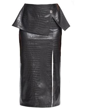 Mirimalist Croco Leather Midi Skirt - Black