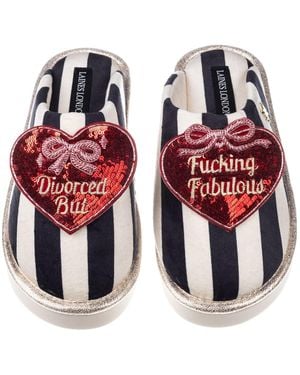 Laines London Flatform Stripe Closed Toe Slippers With Divorced But. Brooches - Red