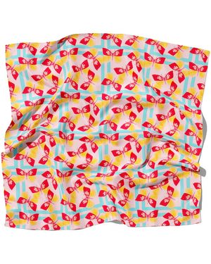 J6R6 Cali Grid Large And Aqua Silk Butterfly Scarf - Red