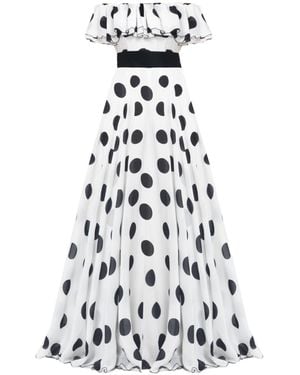 MATSOUR'I Silk Dress Scarlett With Polka-Dot Print Maxi - White