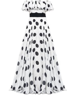 MATSOUR'I Silk Dress Scarlett With Polka-Dot Print Maxi - White