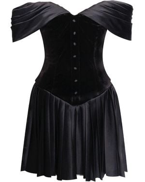 Miss Circle New York Echo Velvet Off-Shoulder Pleated Mini Dress - Black