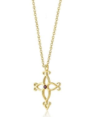 Unaloe Soul Cross Vermeil Necklace With Ruby – Luxury Religious Jewellery - Metallic