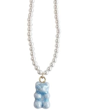 POPORCELAIN Baby Porcelain Gummy Bear Swarovski Pearl Necklace - White