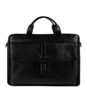 Time Resistance Large Leather Briefcase Laptop Bag - Black