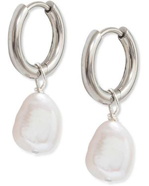 A Weathered Penny Pearl Hoops - Metallic