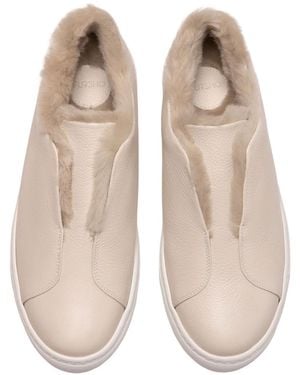 Fursho Neutrals Classic Shearling-Lined Slip-On Trainers - Natural