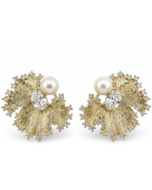 Angel Barocco Freshwater Pearl Crystal Fan Stud Earrings - Metallic