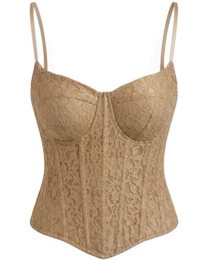 Malo Neutrals Lace Corset Bustier Top - Brown