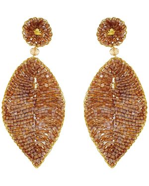 Lavish by Tricia Milaneze Neutrals Amber & Leaf Handmade Crochet Earrings - Brown