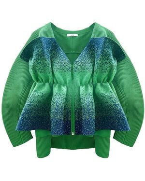 Arto. Flower Flared Knitted Cardigan Coat - Green