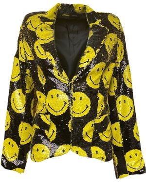 Any Old Iron Smiley Reversible Sequin Blazer Jacket - Yellow