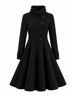 Nikka Place A-Line Woollen Coat With Pockets - Black