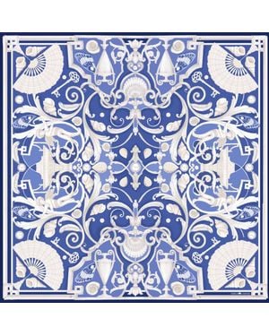 Emily Carter The Fan & Feather Silk Scarf - Blue