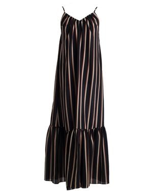 MIONÈ Maxi Silk Dress With Vertical Stripes - Black