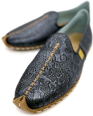 Maku Uk Charyk Paisley Pewter Hand-Stitched Leather Slippers - Blue