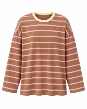 Mind Traveler Striped Miriam Top With Contrast Neckline - Brown
