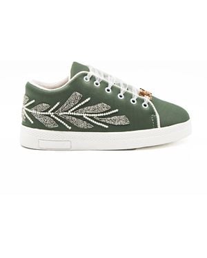 Rettrose Isabel Luxury Sage Lycra Handmade Embellished Sneakers - Green