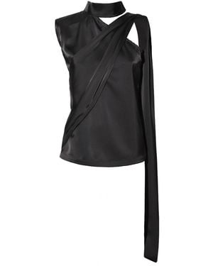 Julia Allert Asymmetrical Satin Top With Choker Collar - Black