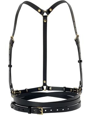 Haute Cuir Slim Double Belt Leather Harness - Black
