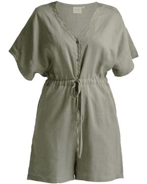REISTOR V Neck Drawstring Romper - Green