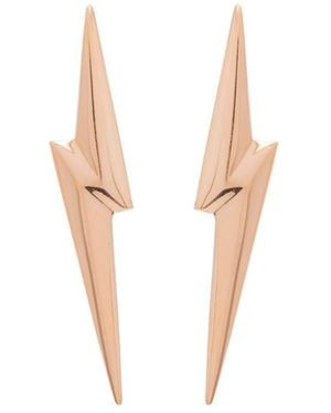 Edge Only 3D Pointed Lightning Bolt Earrings 18Ct Vermeil - White