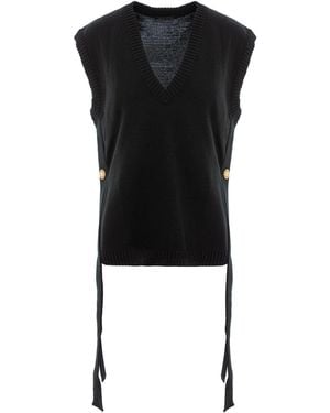 concept A trois Knitted Vest With Side Ribbons - Black