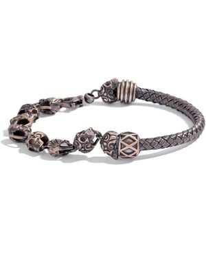 Ebru Jewelry Skull Bead Braided Oxidized Sterling Bracelet - Metallic