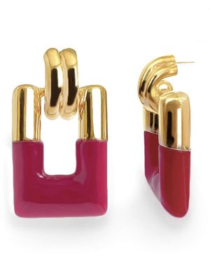 Gold & Honey Rectangle Door Knocker Earrings - Metallic