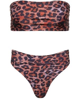 Playaluxe Capri Ruched Bandeau Bikini Set Leopard - Purple