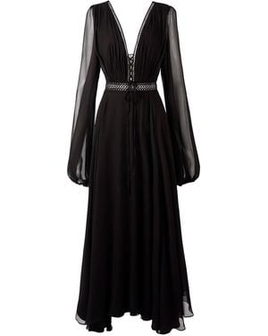 ALINA CERNĂTESCU Libretto Midi Silk Veil With V Neckline And Pasmantery On Waist Dress - Black